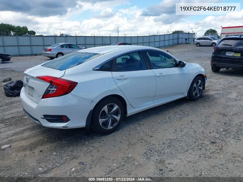 2019 Honda Civic Lx VIN: 19XFC2F64KE018777 Lot: 39893250