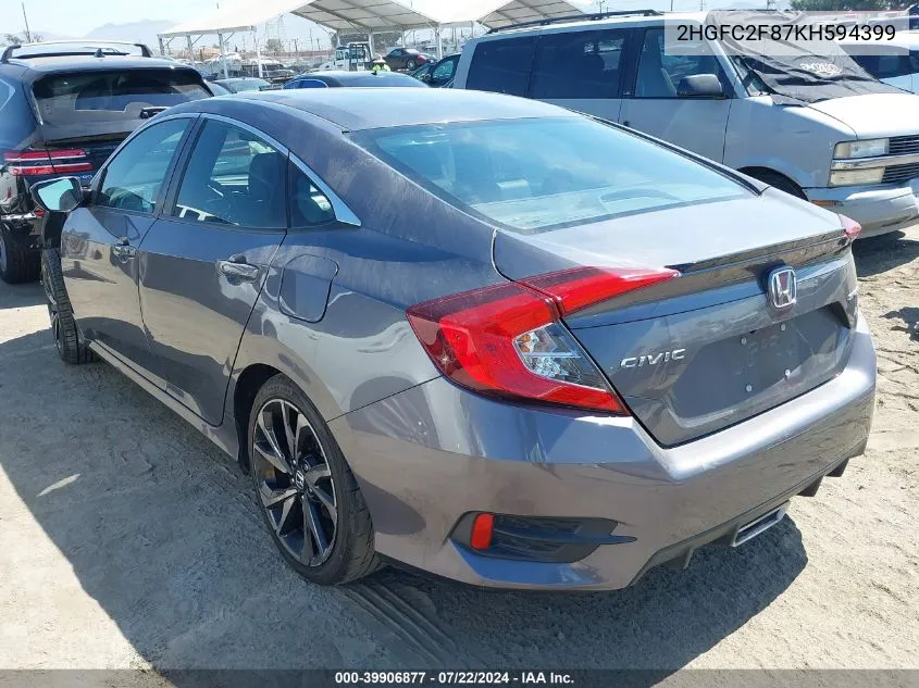 2HGFC2F87KH594399 2019 Honda Civic Sport