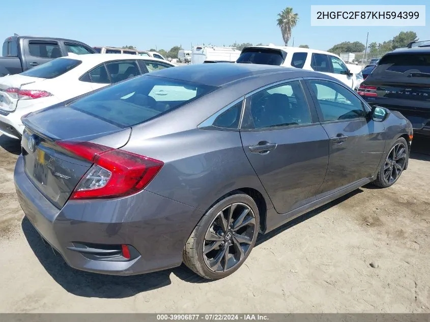 2HGFC2F87KH594399 2019 Honda Civic Sport