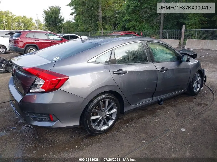 2019 Honda Civic Ex VIN: JHMFC1F37KX000417 Lot: 39930284