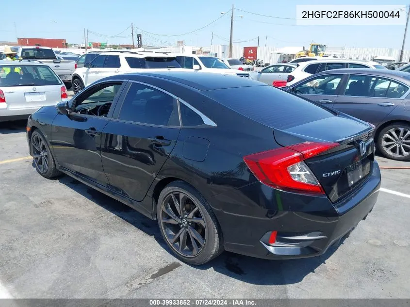 2019 Honda Civic Sport VIN: 2HGFC2F86KH500044 Lot: 39933852