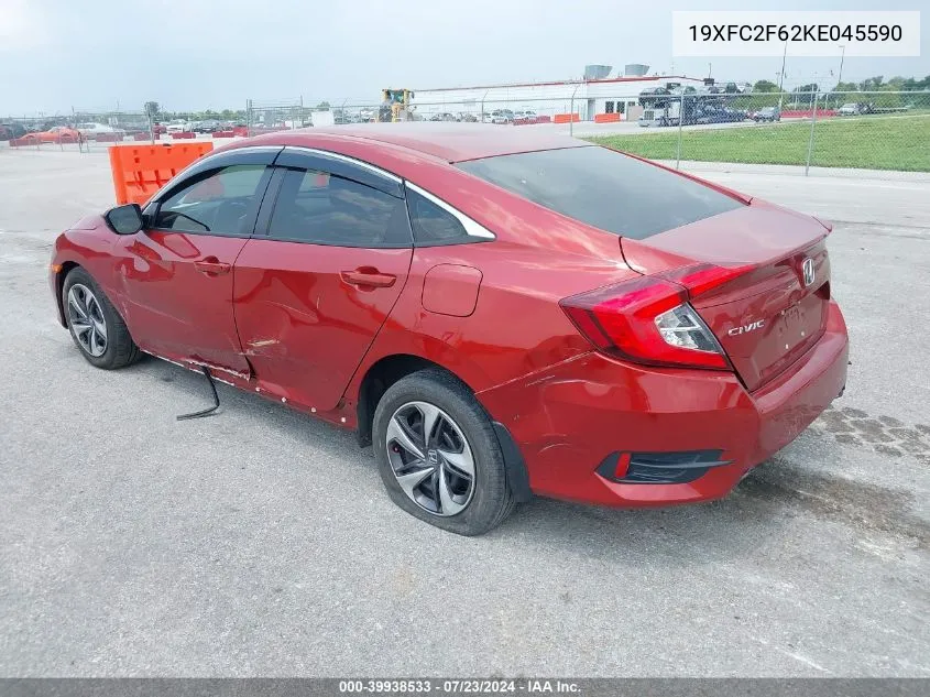 2019 Honda Civic Lx VIN: 19XFC2F62KE045590 Lot: 39938533