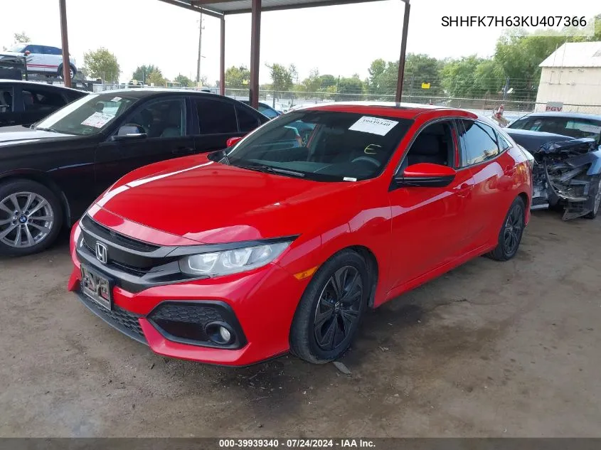 2019 Honda Civic Ex VIN: SHHFK7H63KU407366 Lot: 39939340