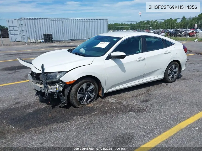 2019 Honda Civic Lx VIN: 2HGFC2F69KH514356 Lot: 39946750