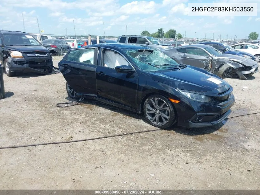 2019 Honda Civic Sport VIN: 2HGFC2F83KH503550 Lot: 39950490