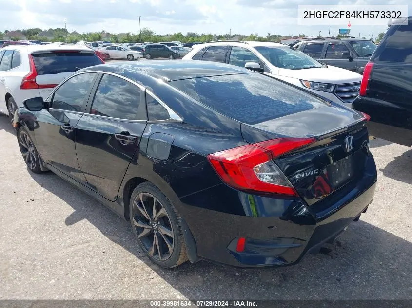 2HGFC2F84KH573302 2019 Honda Civic Sport