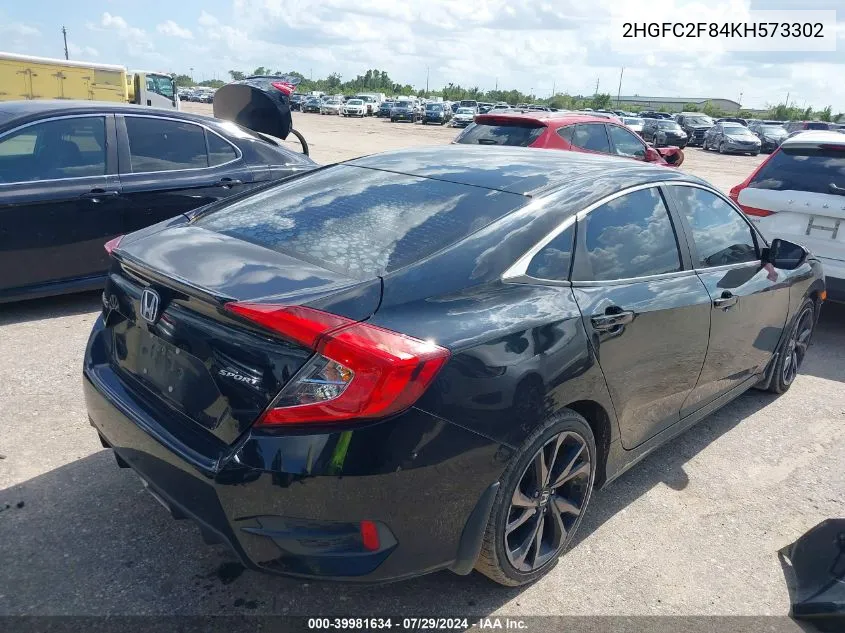 2019 Honda Civic Sport VIN: 2HGFC2F84KH573302 Lot: 39981634