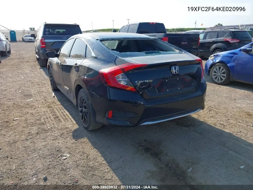 2019 Honda Civic Lx VIN: 19XFC2F64KE020996 Lot: 39989932