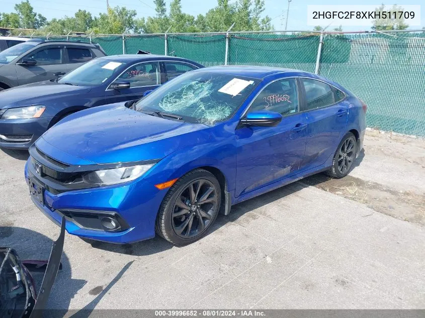 2019 Honda Civic Sport VIN: 2HGFC2F8XKH511709 Lot: 39996652