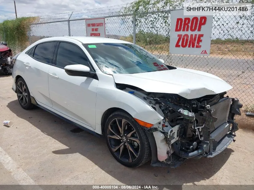 2019 Honda Civic Sport VIN: SHHFK7H44KU201486 Lot: 40005104