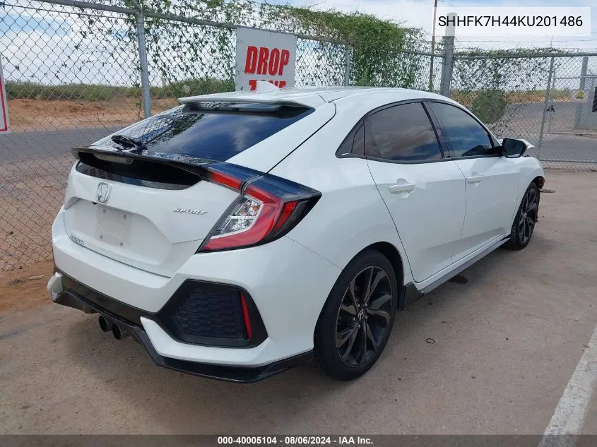 2019 Honda Civic Sport VIN: SHHFK7H44KU201486 Lot: 40005104