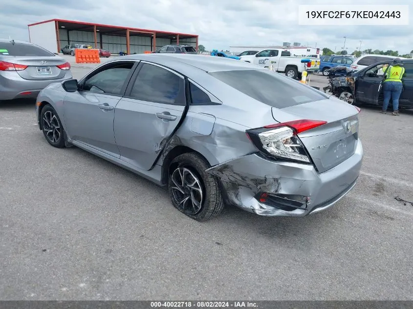 2019 Honda Civic Lx VIN: 19XFC2F67KE042443 Lot: 40022718