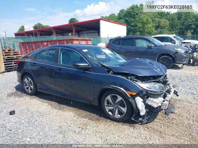 2019 Honda Civic Lx VIN: 19XFC2F63KE025185 Lot: 40051335