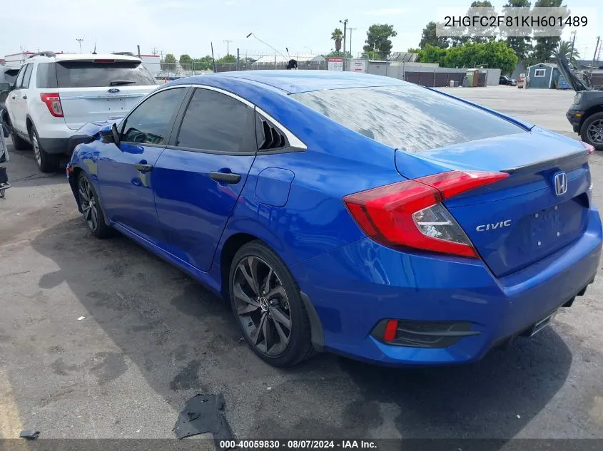 2019 Honda Civic Sport VIN: 2HGFC2F81KH601489 Lot: 40059830