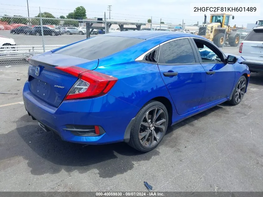 2019 Honda Civic Sport VIN: 2HGFC2F81KH601489 Lot: 40059830