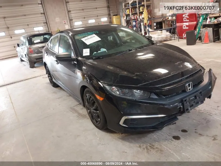 2019 Honda Civic Lx VIN: 19XFC2F63KE000707 Lot: 40068890