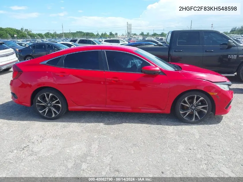 2019 Honda Civic Sport VIN: 2HGFC2F83KH548598 Lot: 40082790