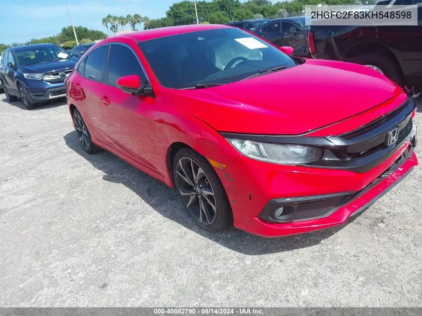 2019 Honda Civic Sport VIN: 2HGFC2F83KH548598 Lot: 40082790