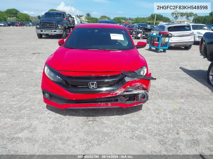 2019 Honda Civic Sport VIN: 2HGFC2F83KH548598 Lot: 40082790