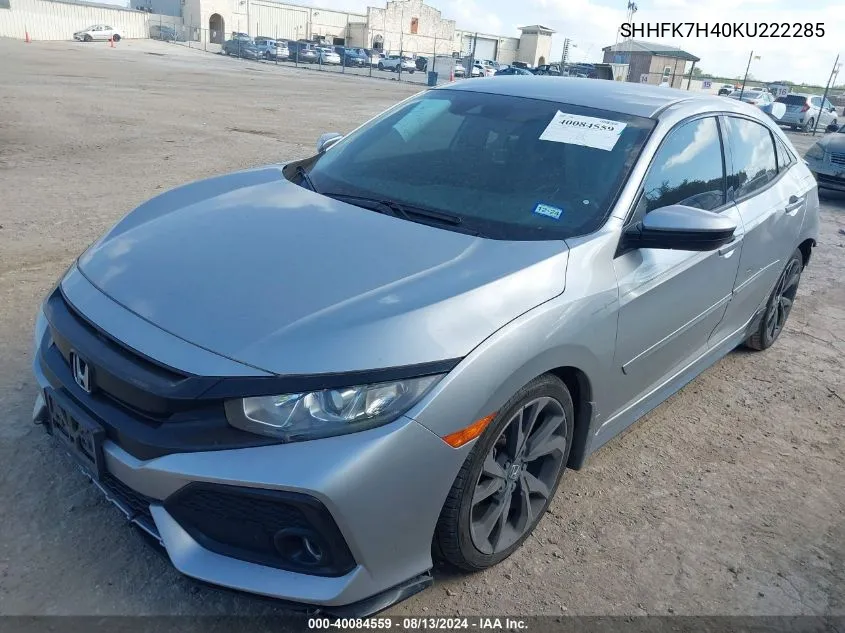 2019 Honda Civic Sport VIN: SHHFK7H40KU222285 Lot: 40084559