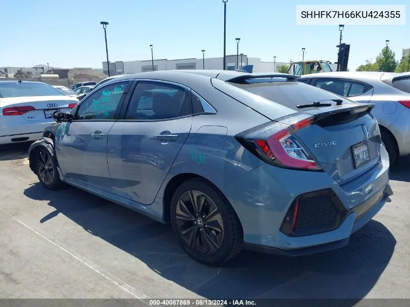 2019 Honda Civic Ex VIN: SHHFK7H66KU424355 Lot: 40087869