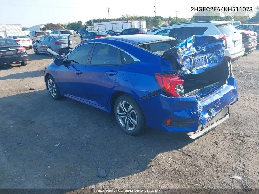 2HGFC2F64KH511073 2019 Honda Civic Lx