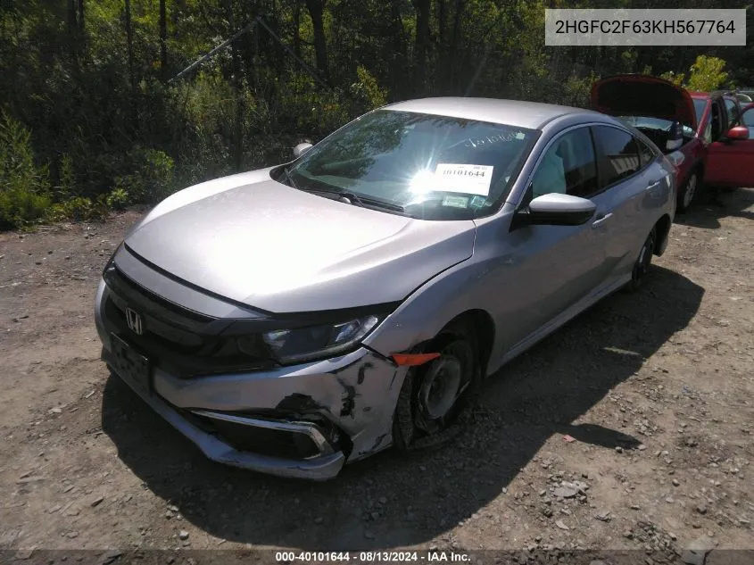 2HGFC2F63KH567764 2019 Honda Civic Lx