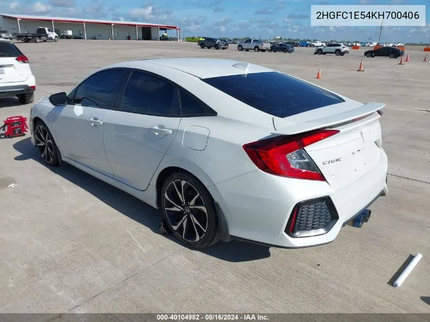 2019 Honda Civic Si VIN: 2HGFC1E54KH700406 Lot: 40104982