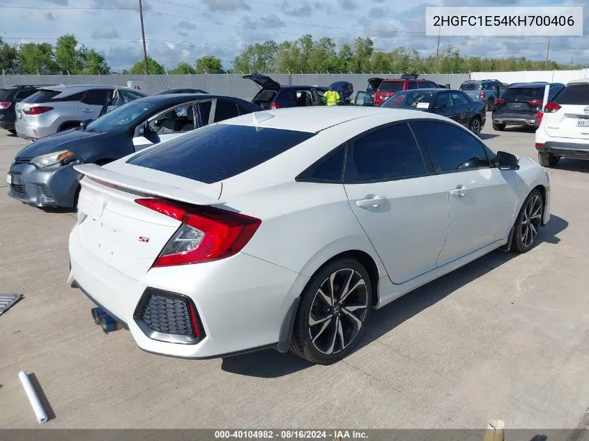 2019 Honda Civic Si VIN: 2HGFC1E54KH700406 Lot: 40104982