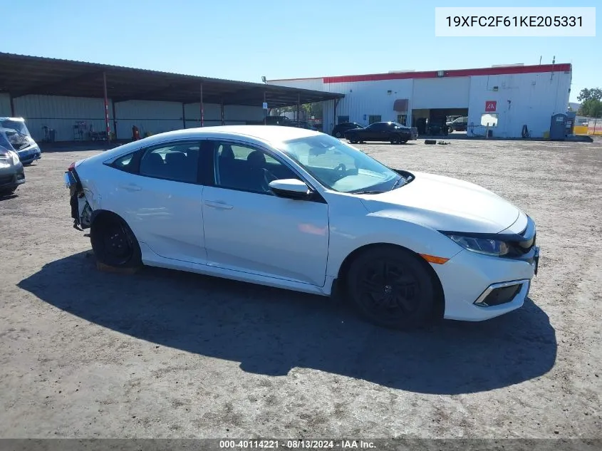 2019 Honda Civic Lx VIN: 19XFC2F61KE205331 Lot: 40114221