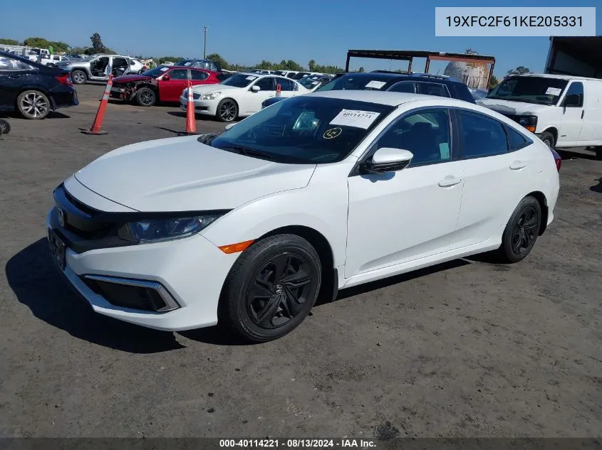 2019 Honda Civic Lx VIN: 19XFC2F61KE205331 Lot: 40114221