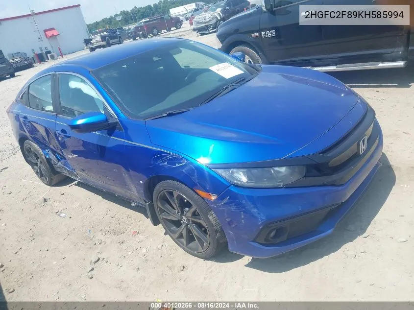 2019 Honda Civic Sport VIN: 2HGFC2F89KH585994 Lot: 40120256