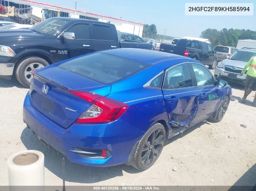 2019 Honda Civic Sport VIN: 2HGFC2F89KH585994 Lot: 40120256