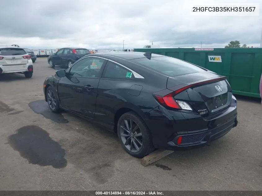 2HGFC3B35KH351657 2019 Honda Civic Ex