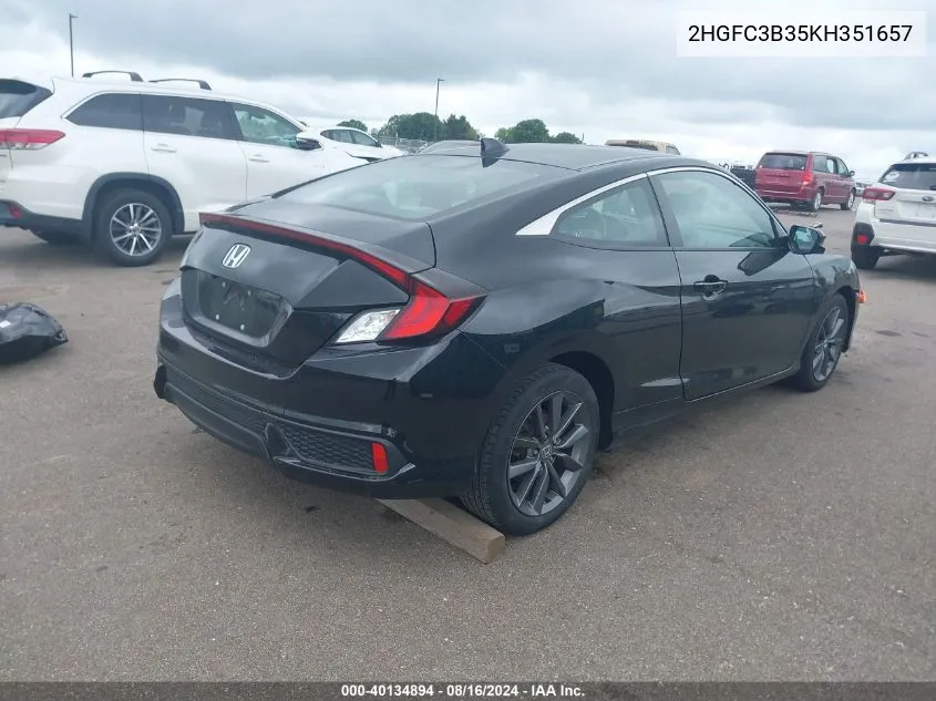 2019 Honda Civic Ex VIN: 2HGFC3B35KH351657 Lot: 40134894