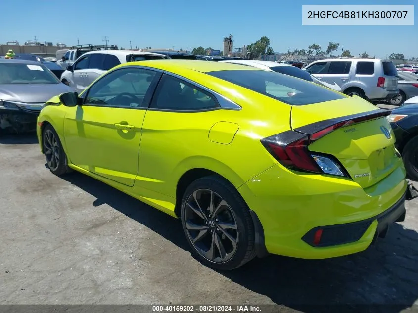 2019 Honda Civic Sport VIN: 2HGFC4B81KH300707 Lot: 40159202