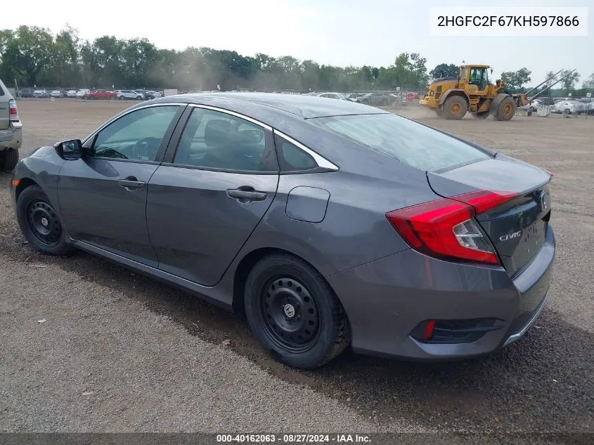 2019 Honda Civic Lx VIN: 2HGFC2F67KH597866 Lot: 40162063