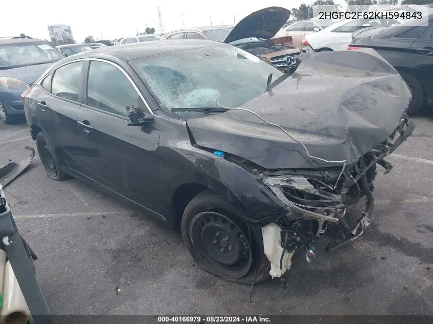 2019 Honda Civic Lx VIN: 2HGFC2F62KH594843 Lot: 40166979