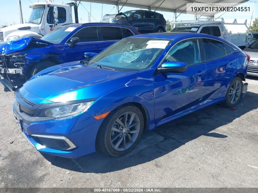 2019 Honda Civic Ex VIN: 19XFC1F3XKE204551 Lot: 40167669