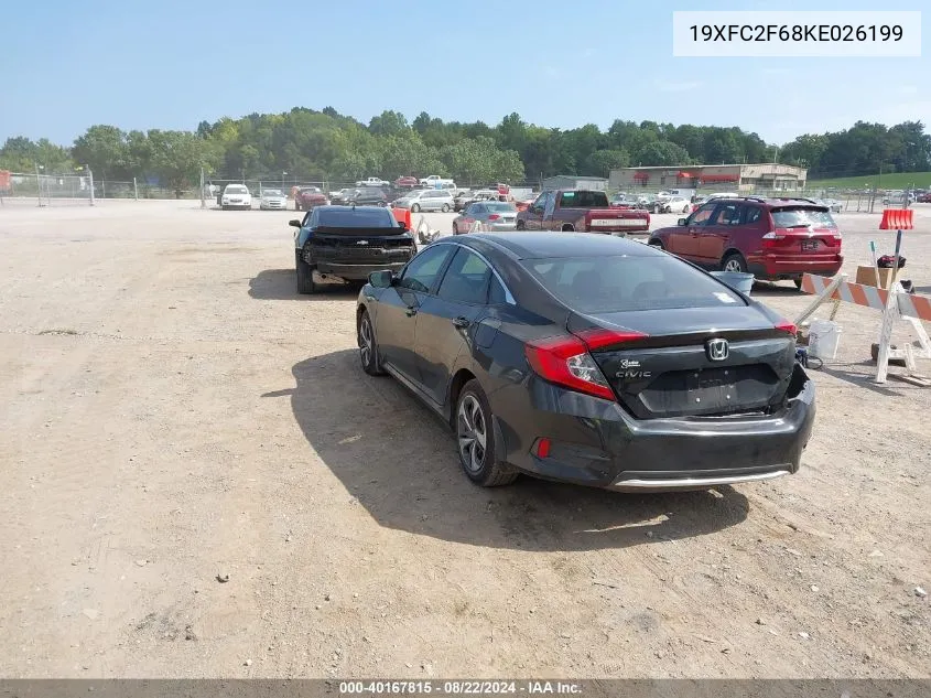 2019 Honda Civic Lx VIN: 19XFC2F68KE026199 Lot: 40167815