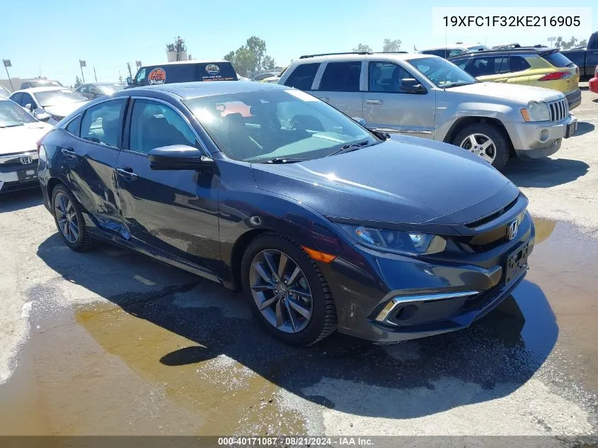 2019 Honda Civic Ex VIN: 19XFC1F32KE216905 Lot: 40171087