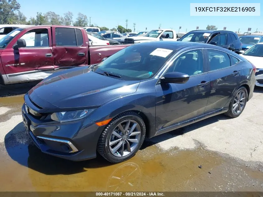 2019 Honda Civic Ex VIN: 19XFC1F32KE216905 Lot: 40171087