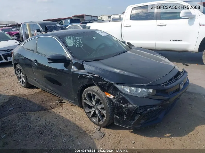 2019 Honda Civic Si VIN: 2HGFC3A56KH752668 Lot: 40178594