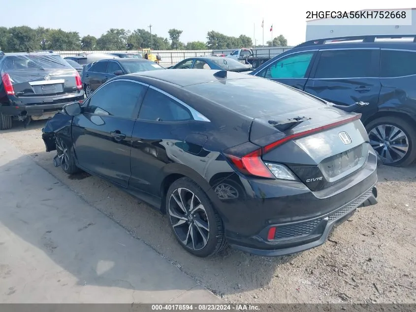 2019 Honda Civic Si VIN: 2HGFC3A56KH752668 Lot: 40178594