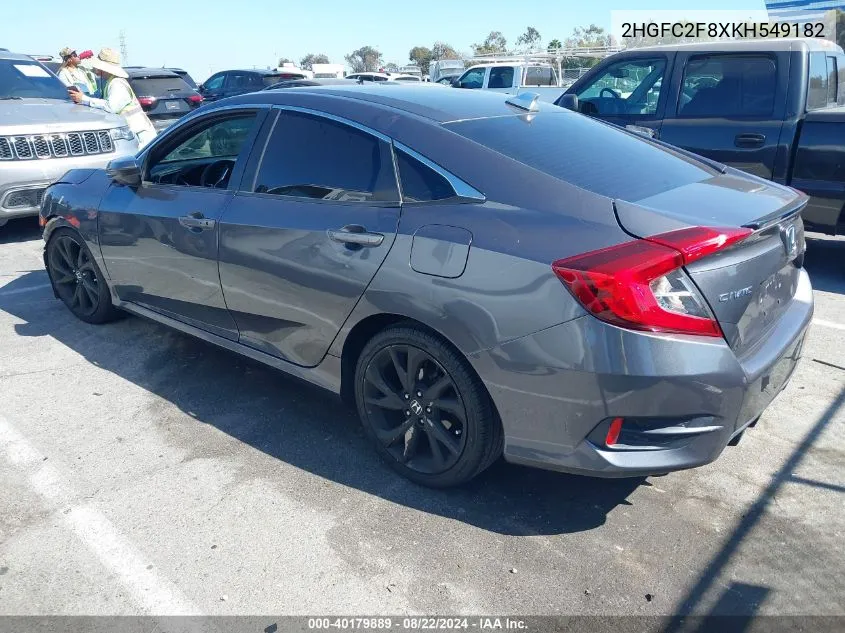 2HGFC2F8XKH549182 2019 Honda Civic Sport