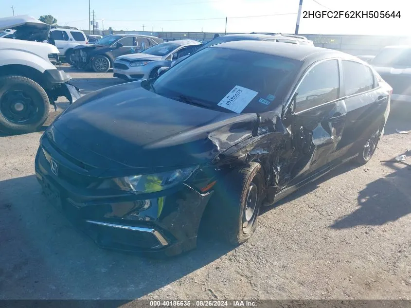 2019 Honda Civic Lx VIN: 2HGFC2F62KH505644 Lot: 40186635