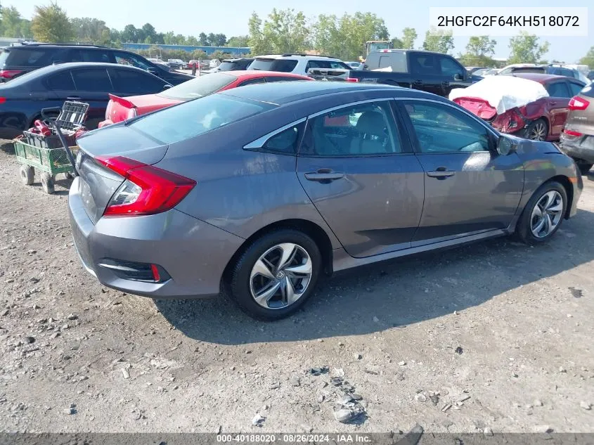 2019 Honda Civic Lx VIN: 2HGFC2F64KH518072 Lot: 40188020