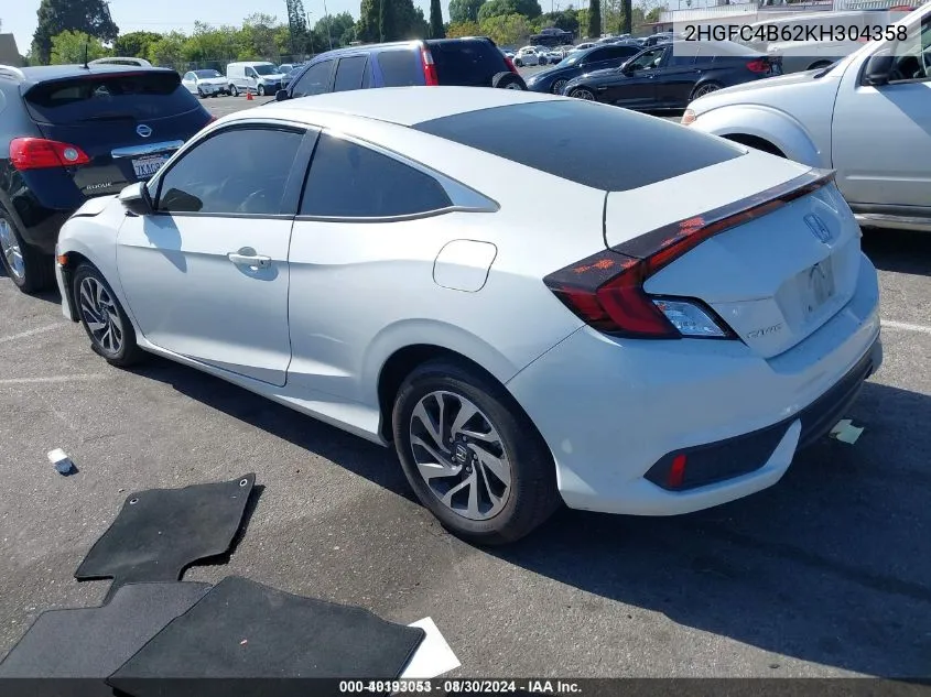 2019 Honda Civic Lx VIN: 2HGFC4B62KH304358 Lot: 40193053