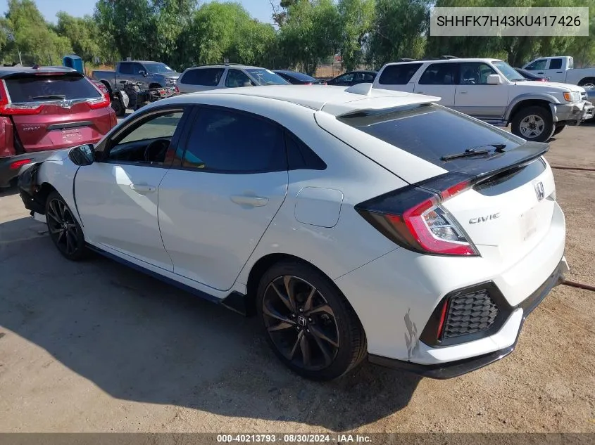 2019 Honda Civic Sport VIN: SHHFK7H43KU417426 Lot: 40213793