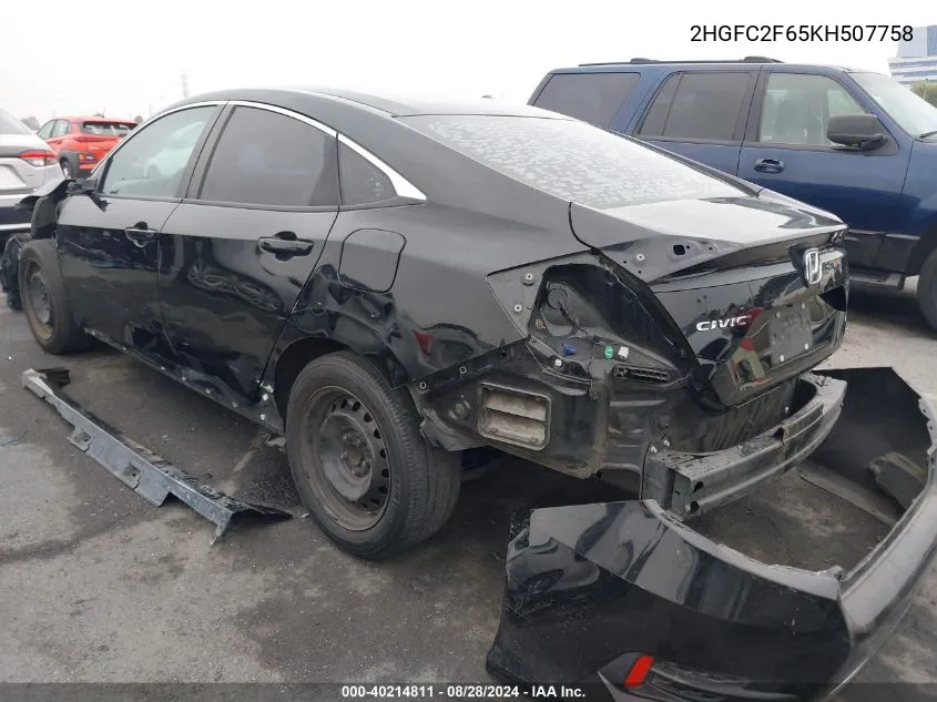 2HGFC2F65KH507758 2019 Honda Civic Lx